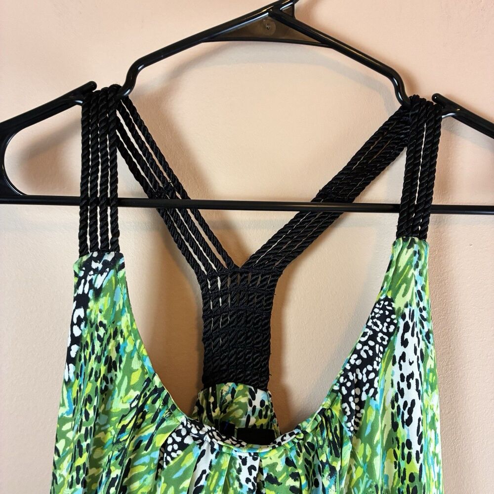 New Directions Women’s Green Animal Print Tank Blouse Crochet Straps Size L - Picture 4 of 6